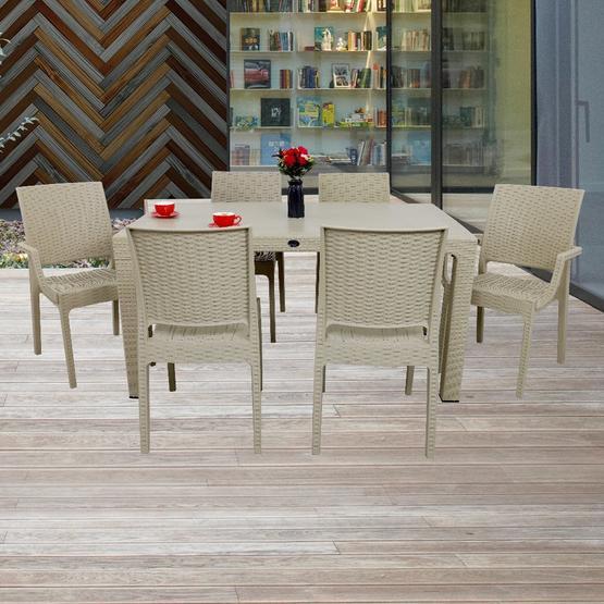 Mandella Elit 90x150 Rattan 2 Elit Koltuk 4 Elit Sandalye Masa Takımı Beyaz