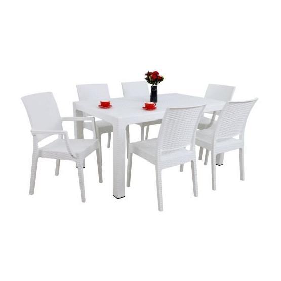 Mandella Elit 90x150 Rattan 2 Elit Koltuk 4 Elit Sandalye Masa Takımı Beyaz Bahçe Masası Fiyatı