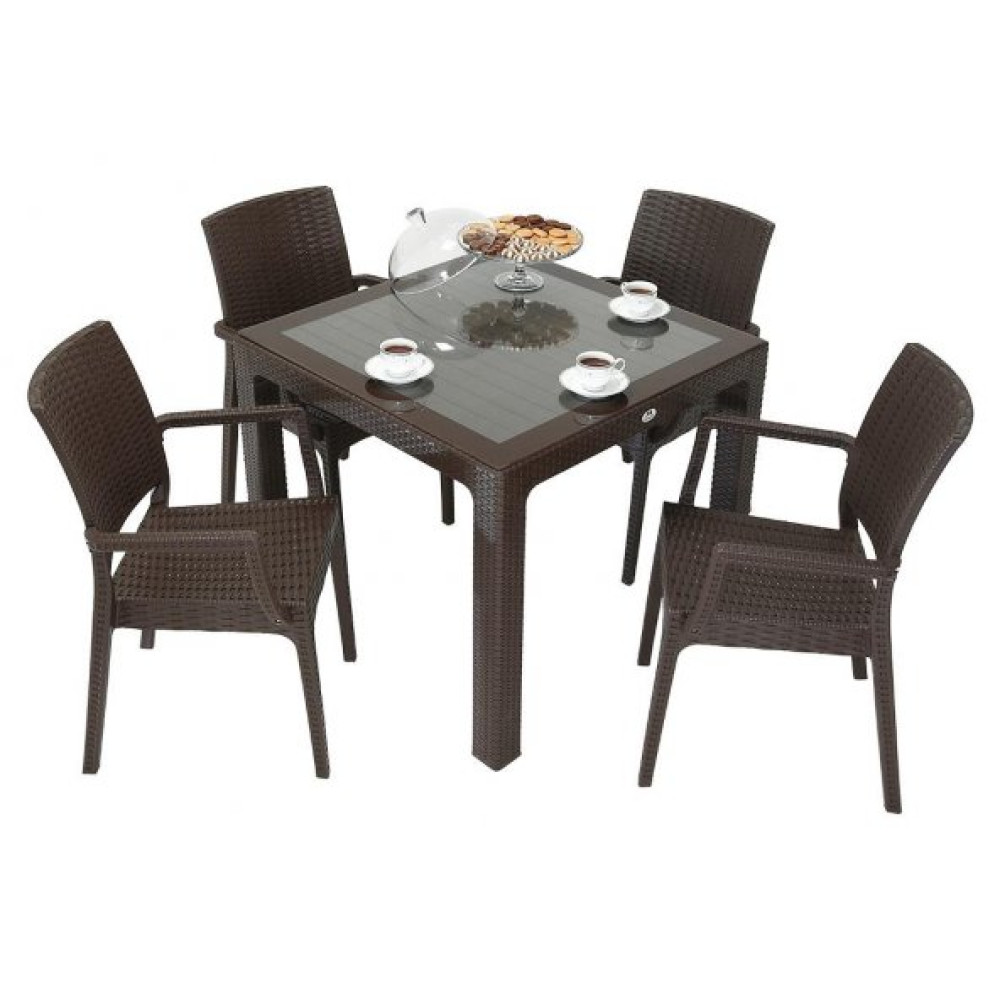 Mandella Elit Rattan 90X90 Elit Koltuk Camlı Masa Takımı Kahverengi Mobilya & Dekorasyon Fiyatı