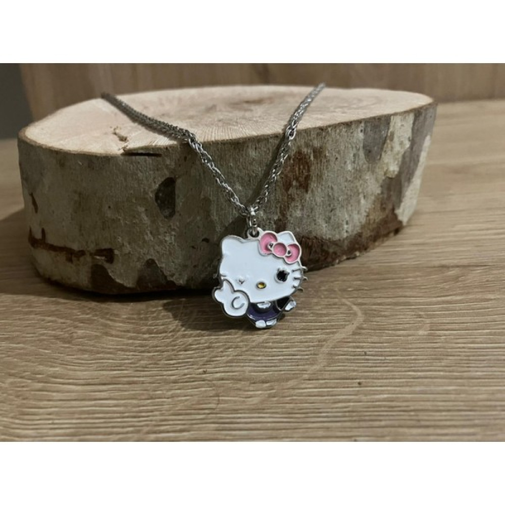 Maniera Aksesuar Göz Kırpan Pembe Tokalı Hello Kitty Kolye - 50cm - Siyah-Gümüş - 60 cm Bijuteri Kolye Fiyatı