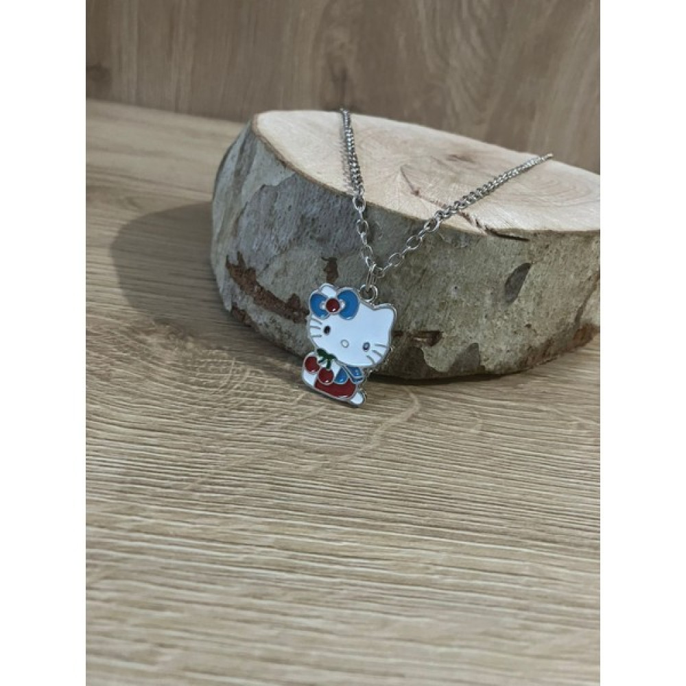 Maniera Aksesuar Kirazlı Hello Kitty Kolye - 50cm - Siyah-Gümüş - 60 cm Bijuteri Kolye Fiyatı