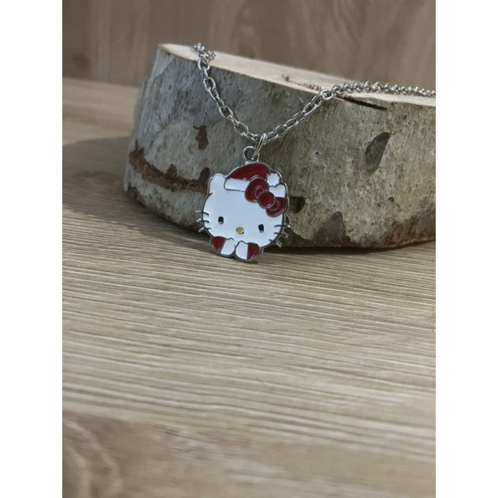 Maniera Aksesuar Kırmızı Tokalı Noel Şapkalı Hello Kitty Kolye - 50cm - Siyah-Gümüş - 60 cm Bijuteri Kolye Fiyatı