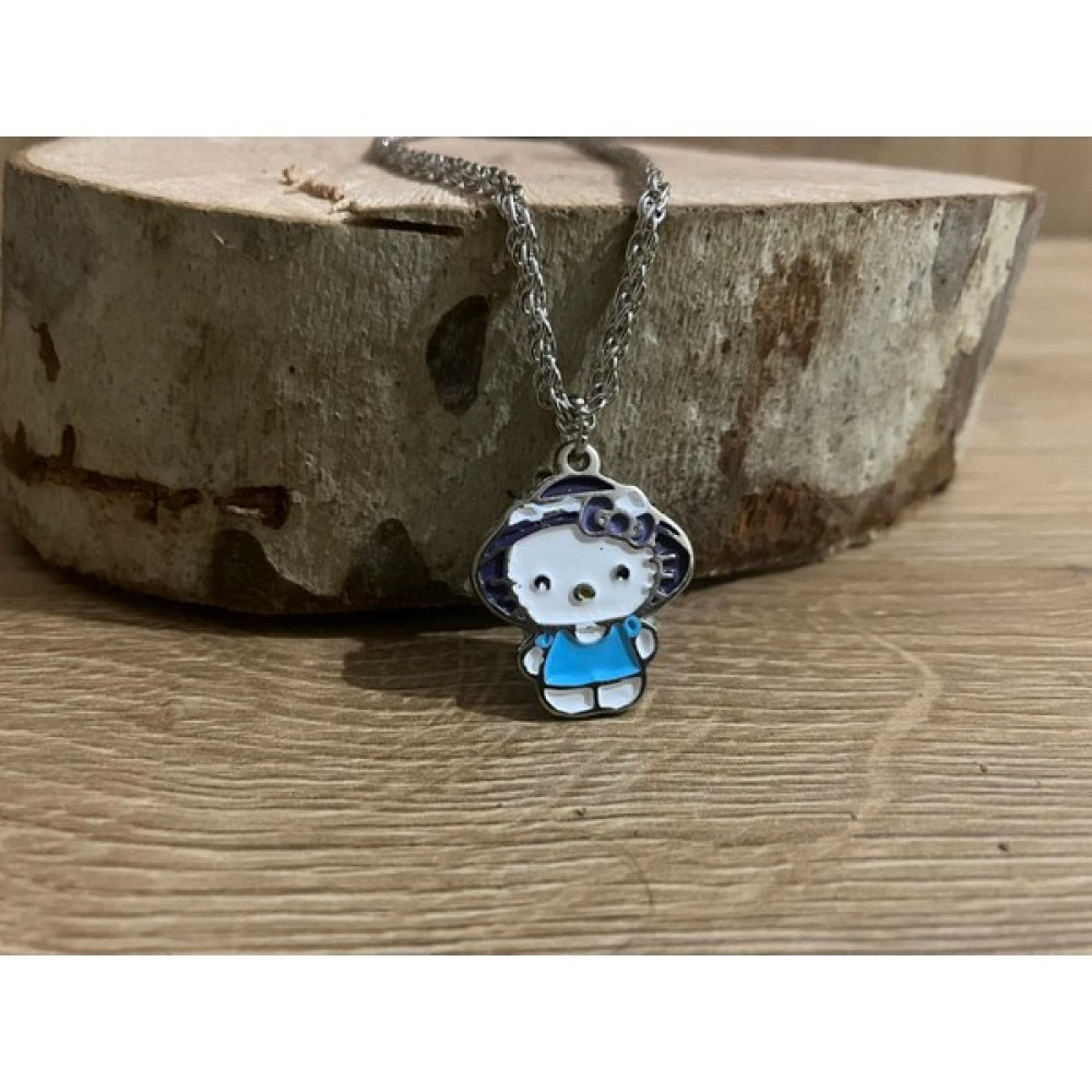 Maniera Aksesuar Mor Şapkalı Mavi Elbiseli Hello Kitty Kolye - 50cm - Siyah-Gümüş - 60 cm Bijuteri Kolye Fiyatı