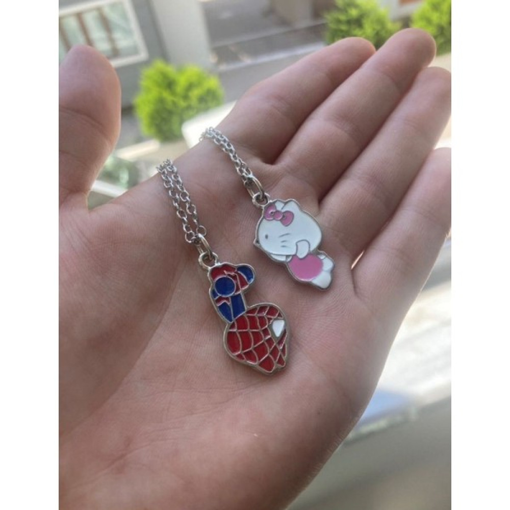 Maniera Aksesuar Spiderman ve Hello Kitty Çift Kolye - 50cm - Siyah-Gümüş - 60 cm Bijuteri Kolye Fiyatı