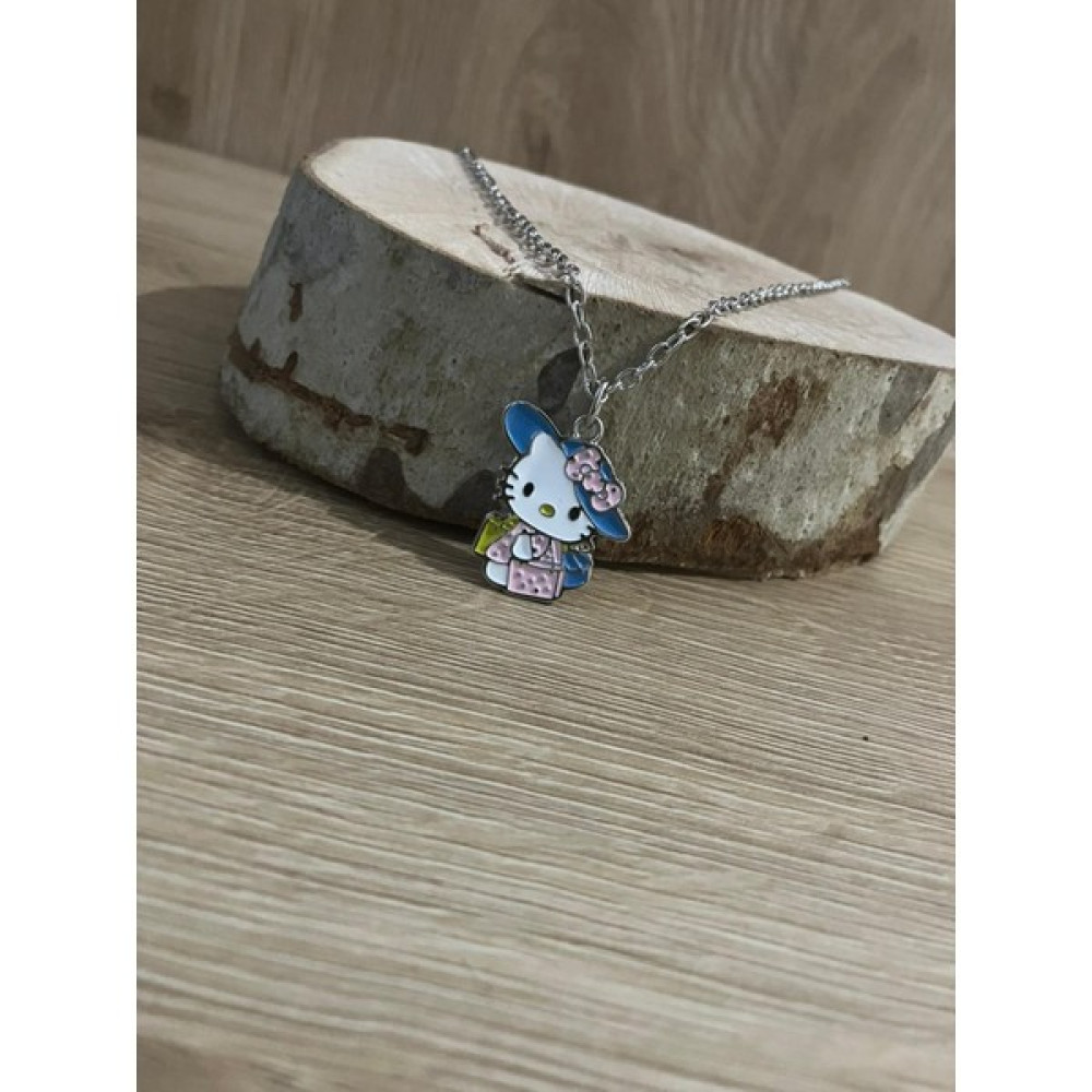 Maniera Aksesuar Süslü Mavi Şapkalı Hello Kitty Kolye - 50cm - Siyah-Gümüş - 60 cm Bijuteri Kolye Fiyatı