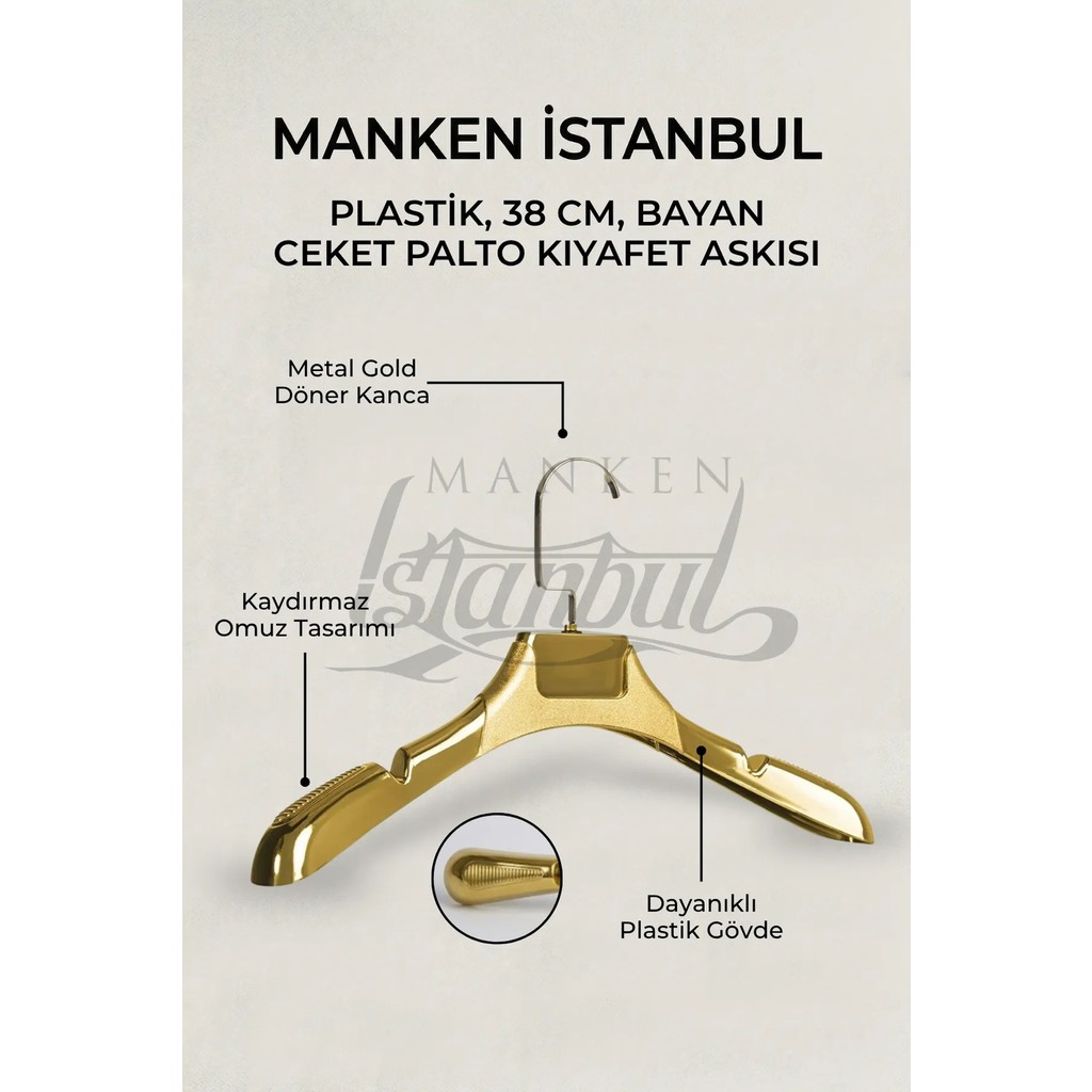 Manken İstanbul 10 Adet Italyan Kanca A-Kalite Gold Kaplama Plastik Ceket Askısı Kıyafet Askısı - Altın Giyim & İç Giyim Fiyatı