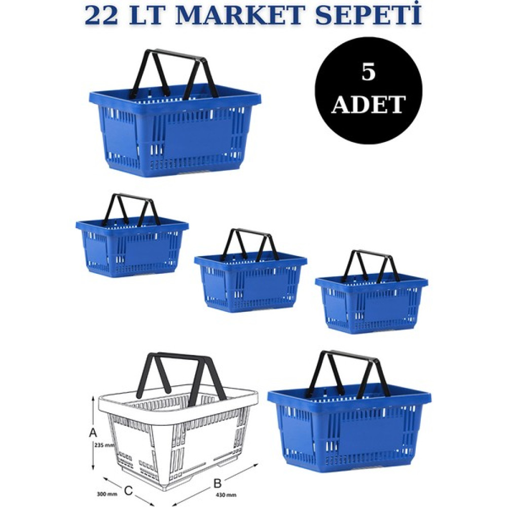 Manken İstanbul 5 Adet 22 Litre Market Sepeti, Alışveriş Sepeti, Saplı Market Sepeti Sepet Fiyatı
