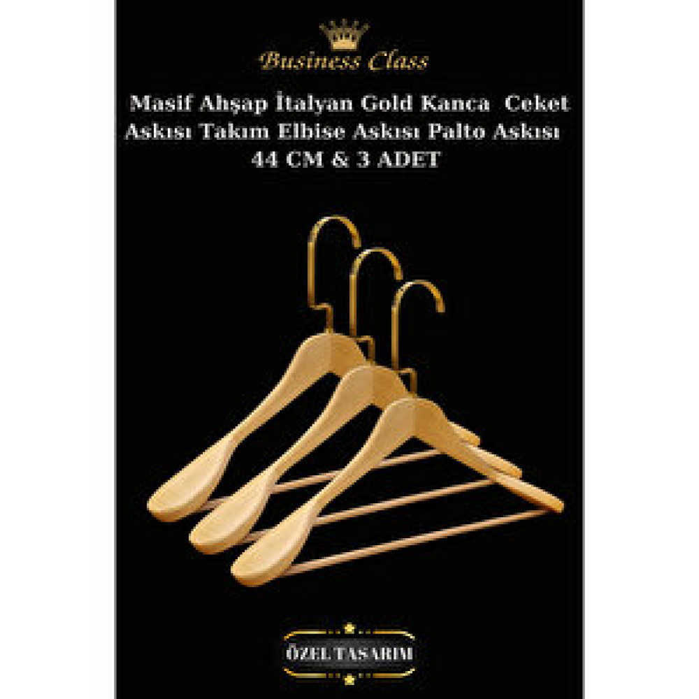 Manken İstanbul Business Class 3 Adet 44 Cm Gold İtalyan Kanca Masif Ahşap Elbise Askısı Palto Askısı Ceket Askısı Dolap İçi Düzenleyici Fiyatı