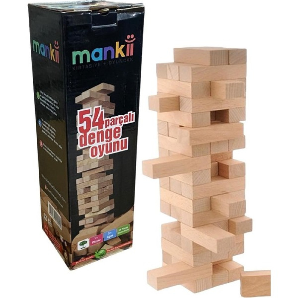 Mankii Oyuncak 54 Parça Ahşap Jenga Denge Oyunu Eğitici Oyuncak Fiyatı