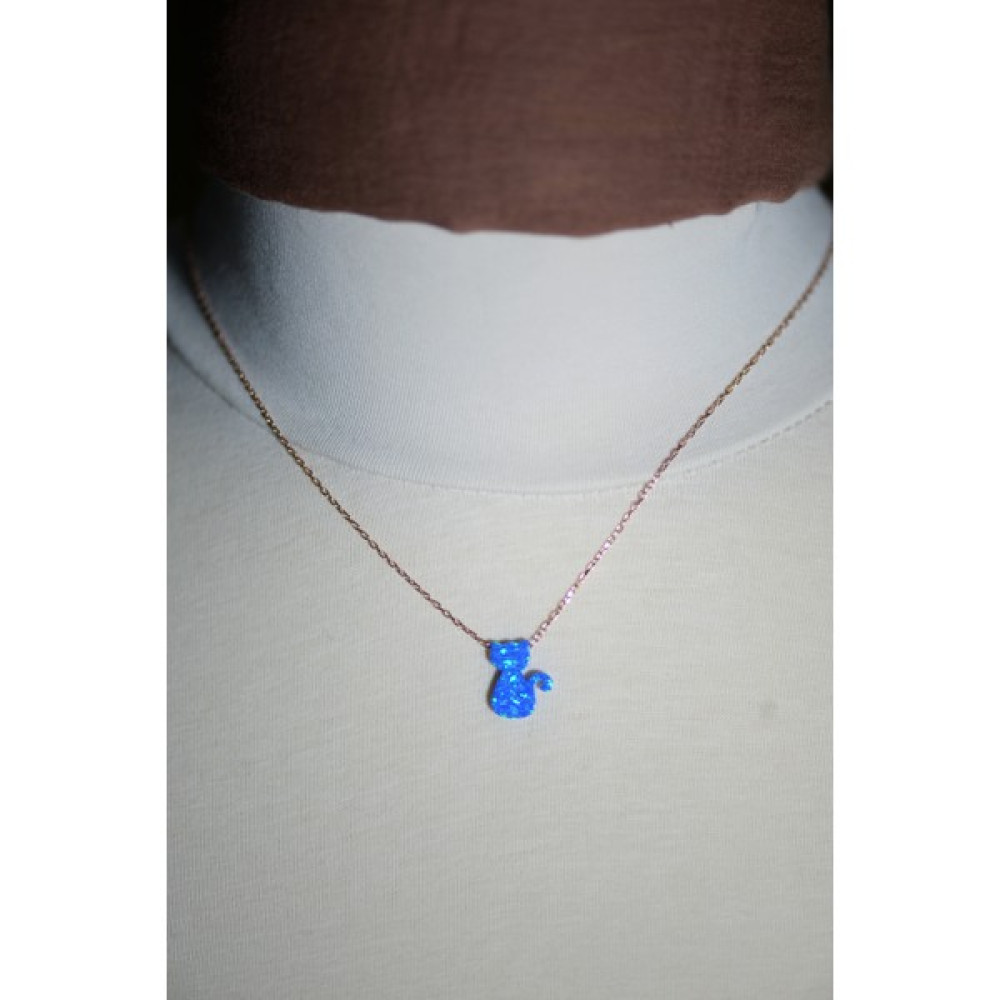 Manolia Silver Opal Taş Mavi Kedi Gümüş Kolye Gümüş Kolye Fiyatı
