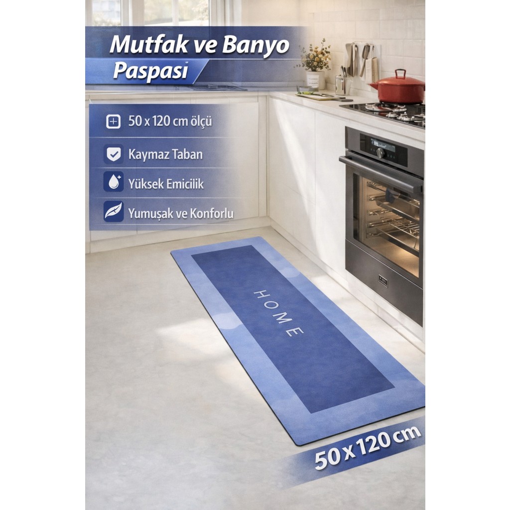 Manosta ( 1 Adet ) Mavi Renk 50X120 cm Banyo, Mutfak Paspası Kaymaz Tabanlı Su Emici - Kolay Temizlenir Araca Özel Paspaslar Fiyatı