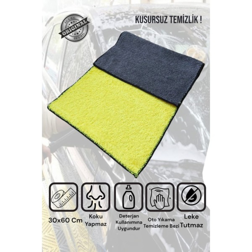 Manosta ( 1 Adet ) Sarı-Gri Mikrofiber Çift Taraflı Araba Oto Yıkama ve Kurulama Bezi 30*60 cm - Gri - Sarı Oto Bakım Bezleri Fiyatı