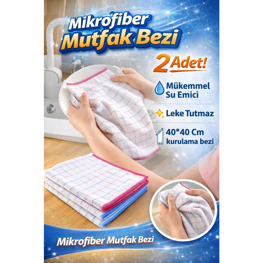 Manosta 2’li Ultra Emici Mikrofiber Temizlik Bezi 40X40CM Iz Bırakmaz, Leke Tutmaz, Çok Amaçlı Kurulama Bezi - 2 Adet Deterjan ve Temizlik Ürünleri Fiyatı
