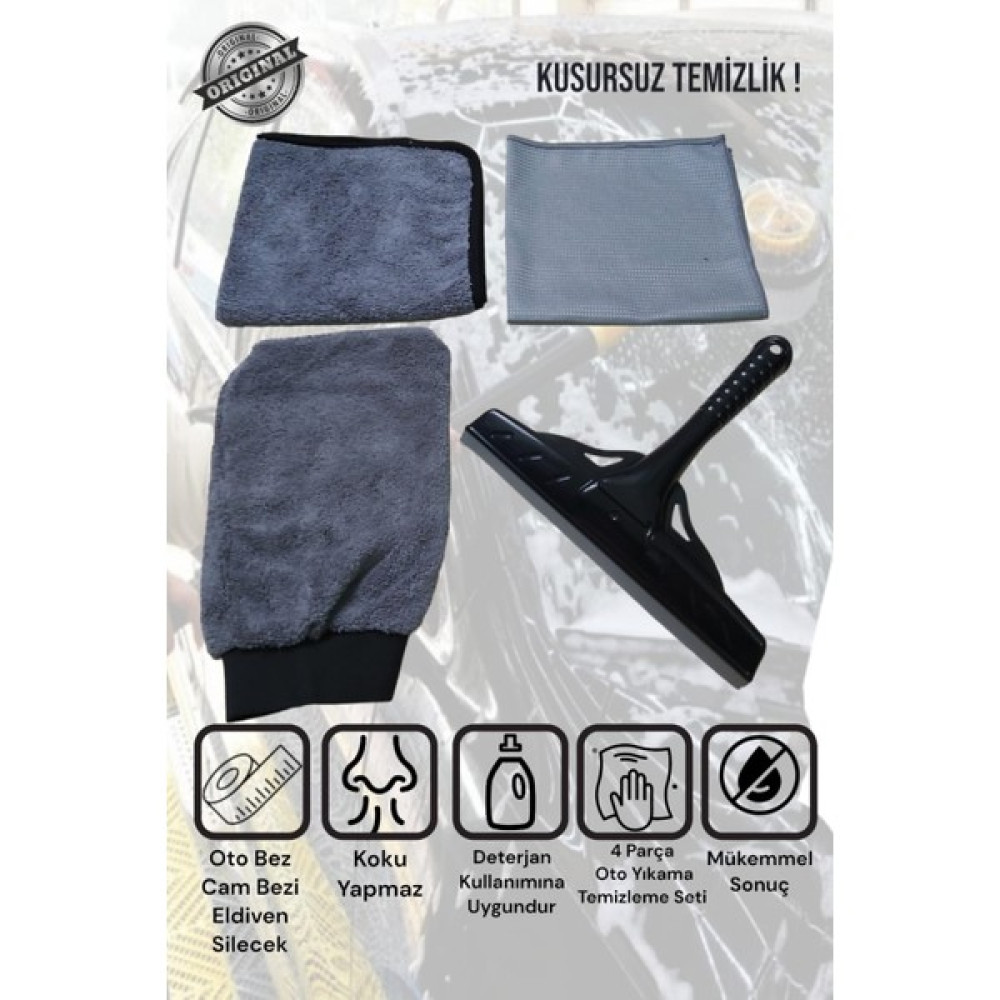 Manosta 4'lü Mikrofiber Oto Yıkama Kurulama Araba Silme Bezi, Cam Bezi, Oto Eldiveni, Silecek - 0315 Gri Oto Bakım Bezleri Fiyatı