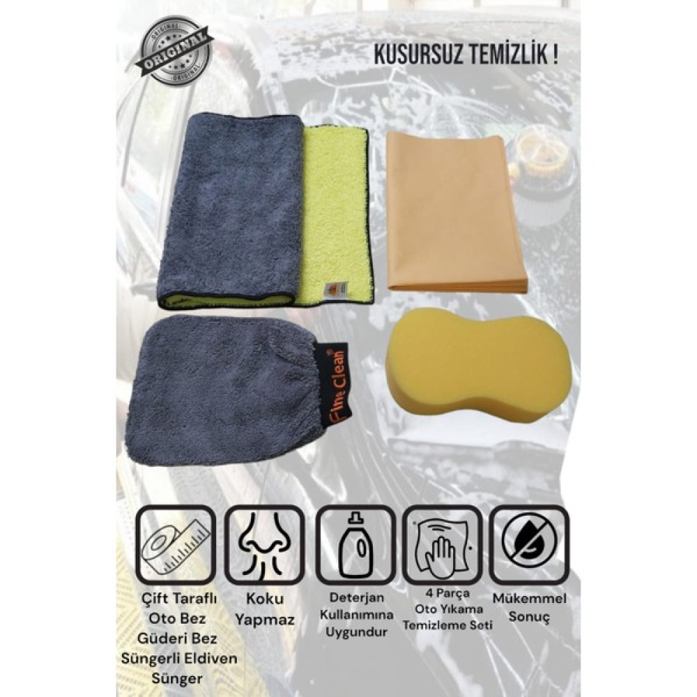 Manosta 4'lü Mikrofiber Oto Yıkama Kurulama Çift Taraflı Araba Silme Bezi ,güderi Bez, Oto Eldiveni, Sünger - 0315 Gri Oto Bakım Bezleri Fiyatı