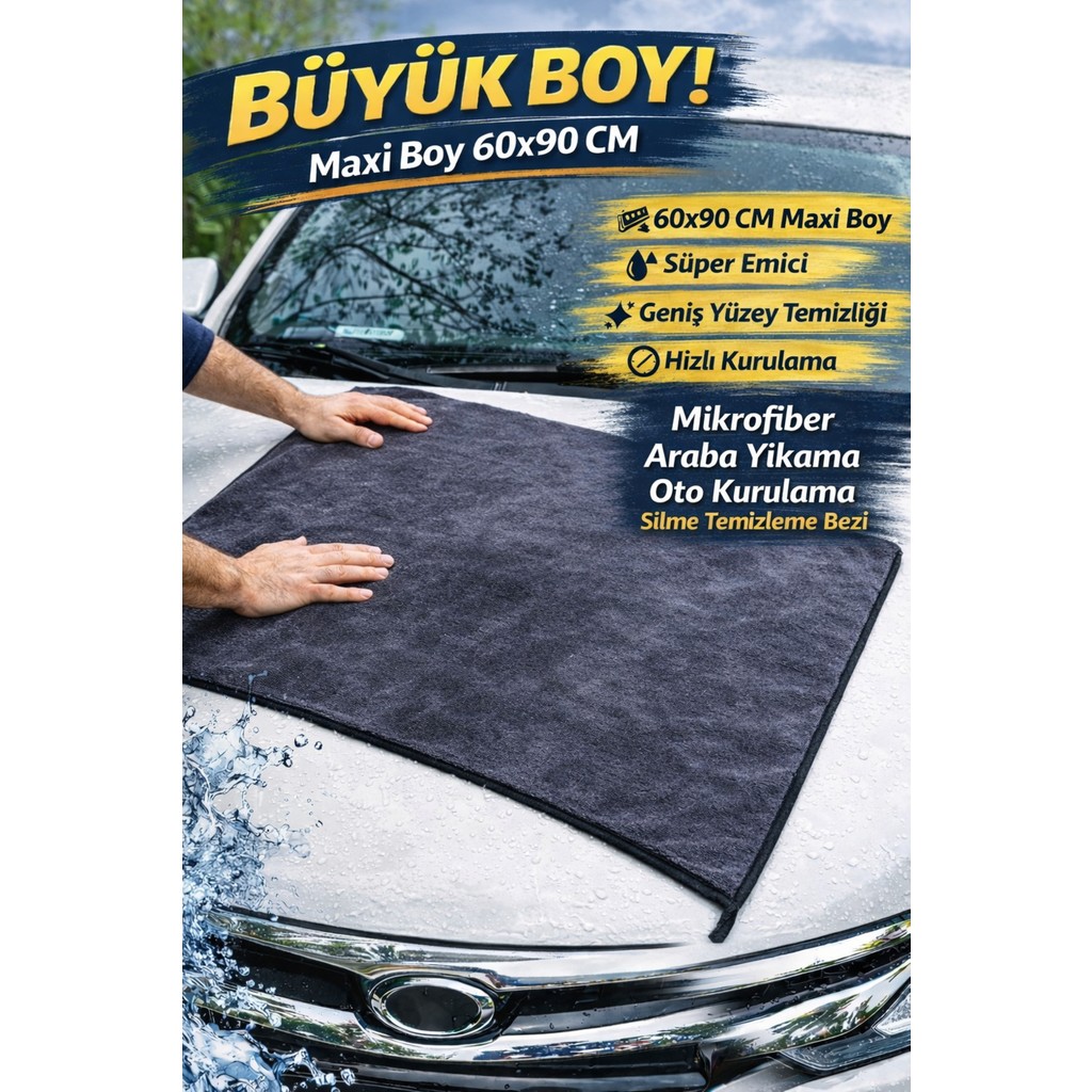 Manosta 90x60 cm Mikrofiber Oto Yıkama Bezi Araç İçi ve Dış Temizlik İçin Ekstra Su Emici - 0315 Gri Oto Bakım Bezleri Fiyatı