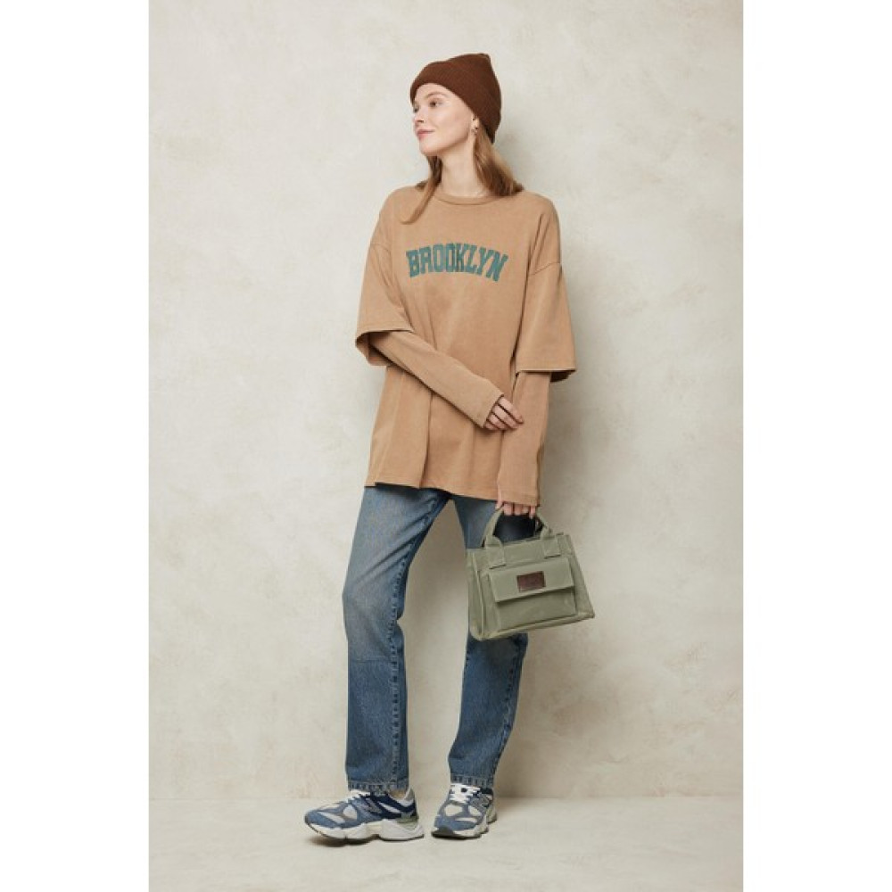 Manuka Soluk Efektli Kol Detaylı Sweatshırt Camel Bayan Sweatshirt Fiyatı
