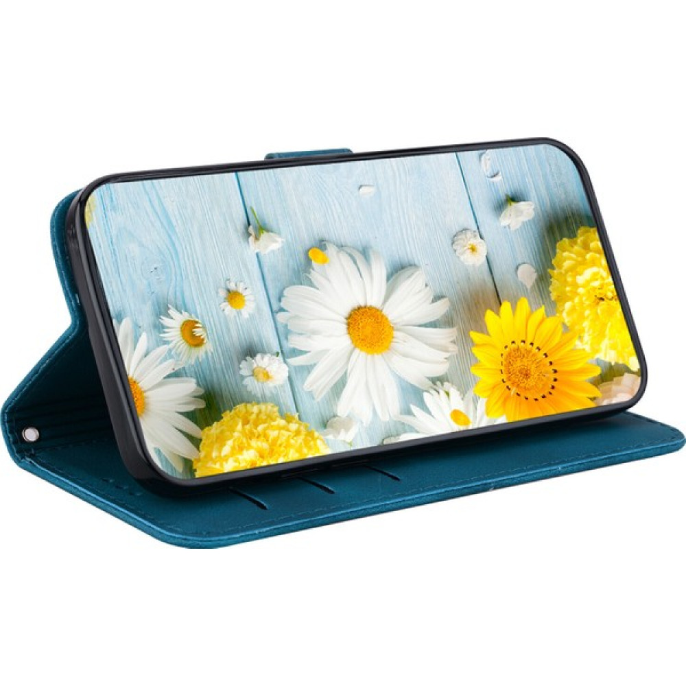 Manyi Boutique Samsung Galaxy S21 Fe 5g Kabartmalı Lily Cüzdan Kılıfı ile Uyumlu, Kart Tutuculu Pu Deri Kapaklı (Yurt Dışından) - Mavi Desenli Cep Telefonu Kılıfı Fiyatı