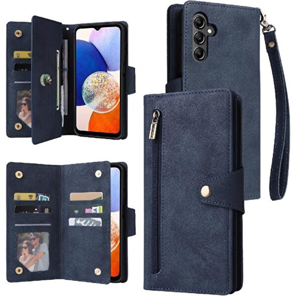 Manyi Mall Samsung Galaxy A15 5g Için Kılıf ile El Kayışı Kart Tutucu Fermuar Cüzdan (Yurt Dışından) - Mavi Cep Telefonu Kılıfı Fiyatı