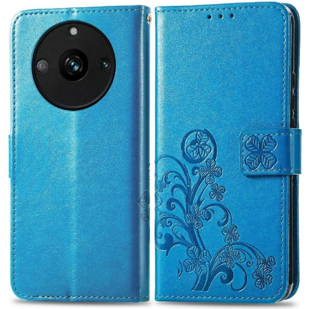 Manyi Market Realme 11 Pro Zarif Iş Dört Yapraklı Yonca Deri Kılıf (Yurt Dışından) - Mavi Cep Telefonu Kılıfı Fiyatı