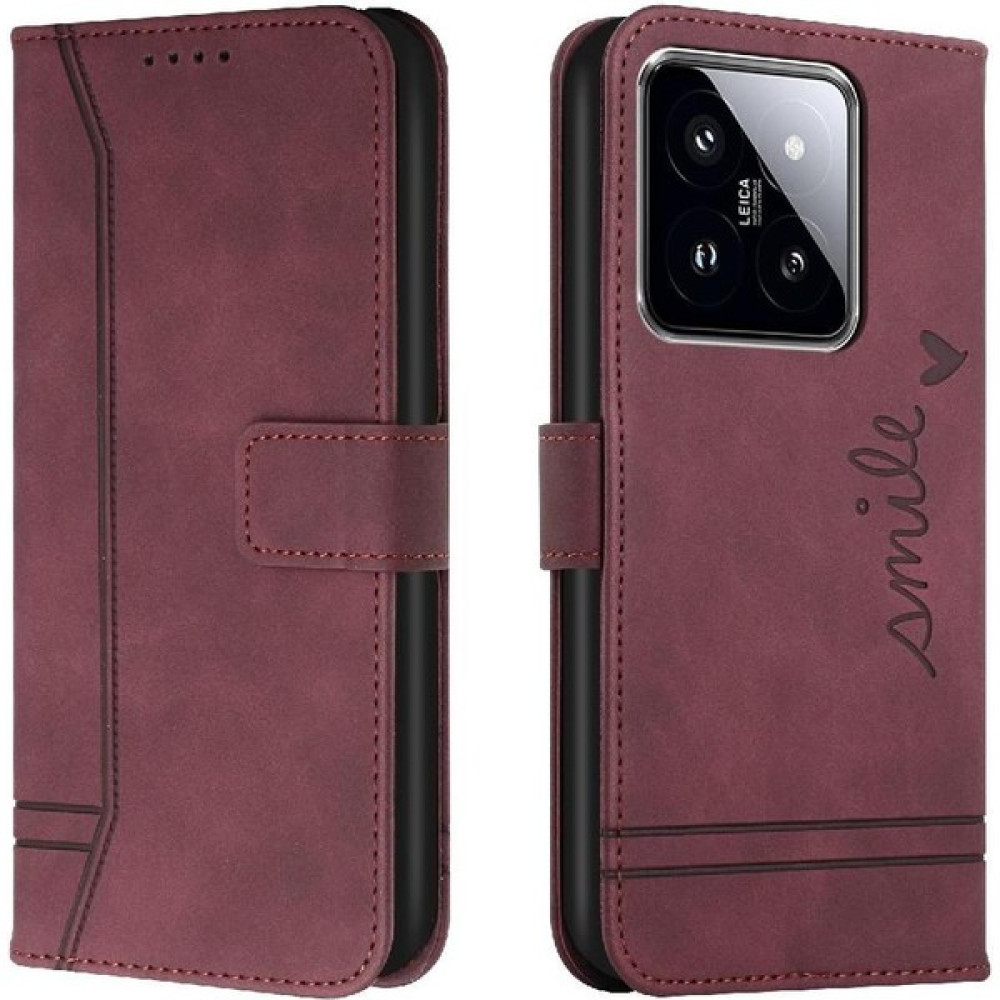 Manyi Market Telefon Kılıfı Için Xiaomi 14 Manyetik Kapatma Kart Yuvaları Kapak Flip Folio Pu (Yurt Dışından) - Kırmızı Cep Telefonu Kılıfı Fiyatı