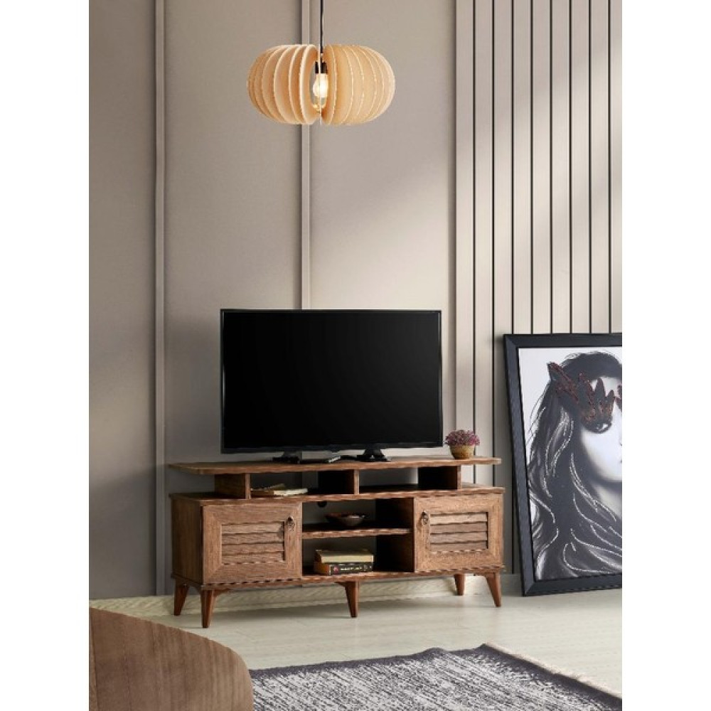 Mapa 130 cm Panjurlu Raflı Tv Sehpası Barok Ceviz - Beyaz Tv Ünitesi / Sehpası Fiyatı