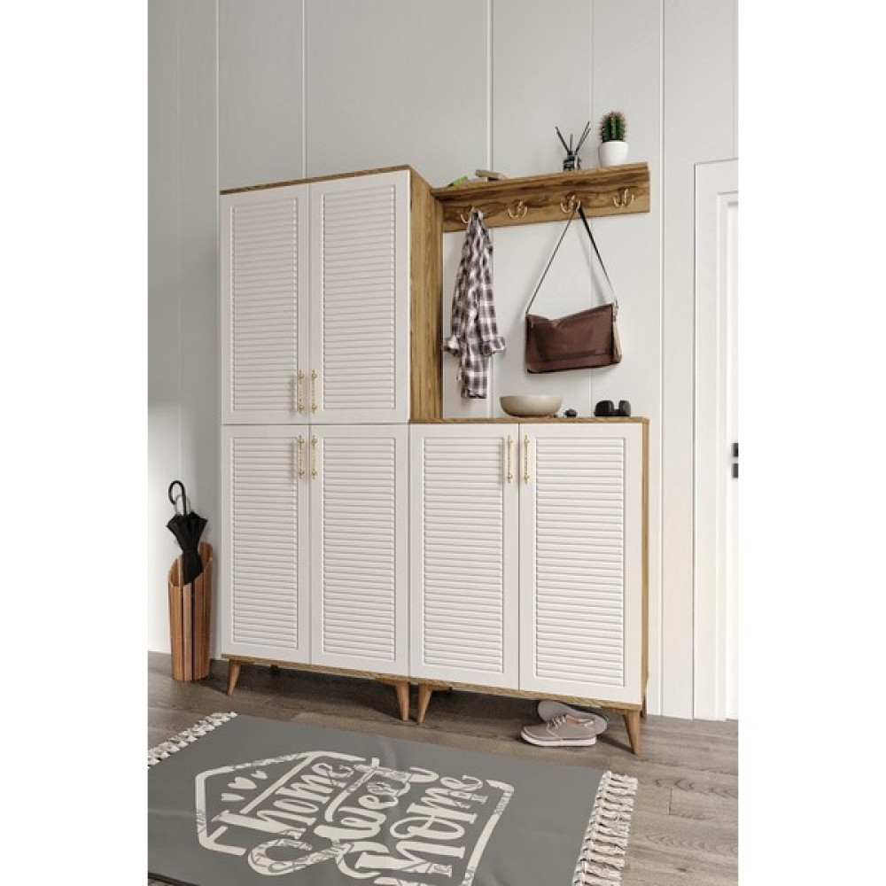 Mapa Home Living Panjurlu Metal Kulp PRT6190 Portmanto Vestiyer Ekru Cveviz - Ceviz-Ekru Portmanto Fiyatı