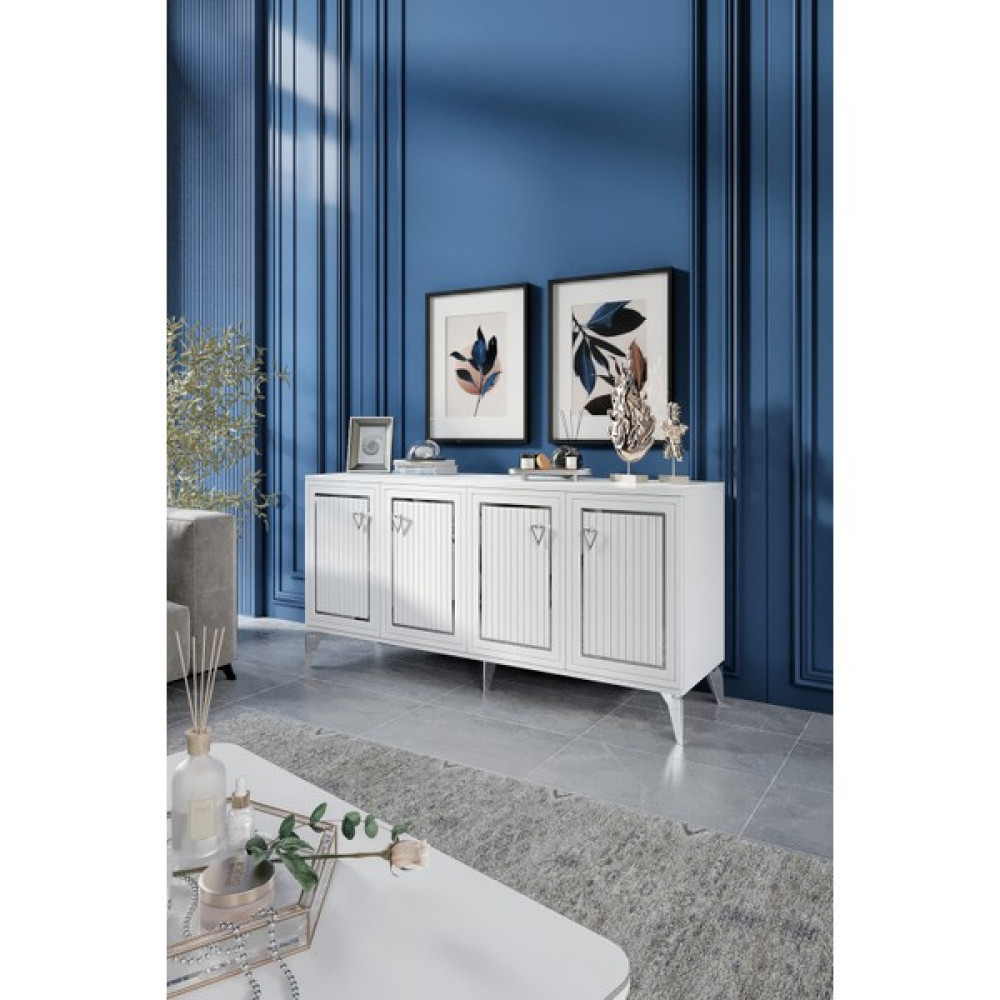 Mapa Trend Konsol Mdf Mebran Kapak Beyaz Gümüş - 160 x 84 cm - Beyaz - Gümüş Konsol Mobilya Fiyatı