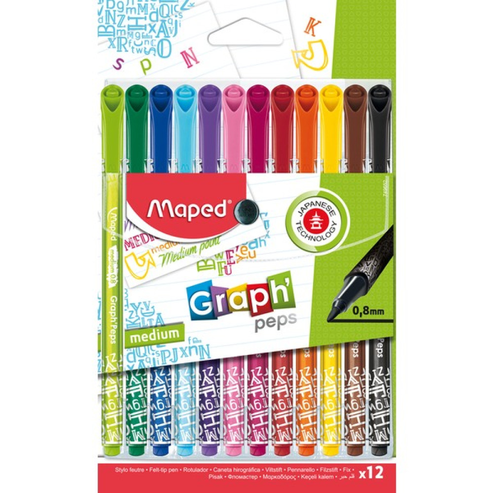 Maped 749652 Graph Peps Desenli 0.8 Keçe Uçlu Kalem 12 Renk Keçe Uçlu Kalem Fiyatı