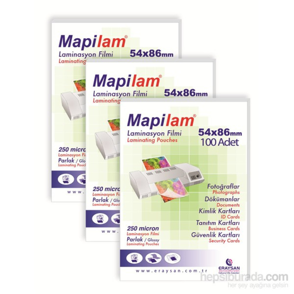 Mapilam 250 Mic.Kredi Kartı 54 X 86 Mm Parlak Laminasyon Filmi Laminasyon Sistemi Fiyatı