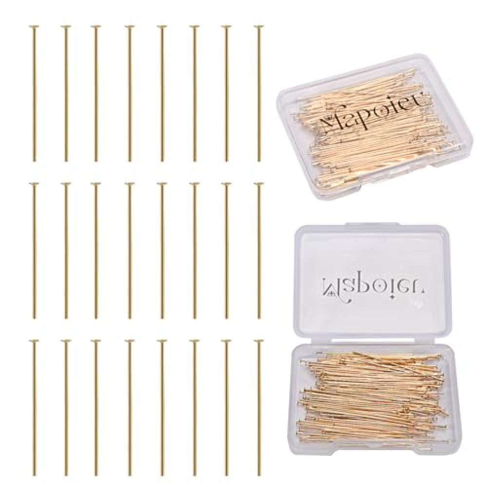 MAPOIEU 100pcs 50mm 14K Gold Filled Flat Head Pins DIY Crafts Beads Charms Earring Bracelet Jewelry Making Accessories Supplies