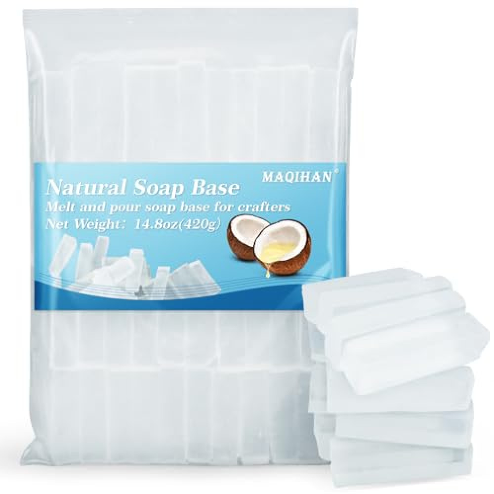 MAQIHAN Soap Base Natural 14.8oz - Clear Glycerin Base for Soap Making Melt and Pour Organic Glicerina para Hacer Jabones Foaming Additives Odorless Good Cleaning Ability Soap Making Supplies