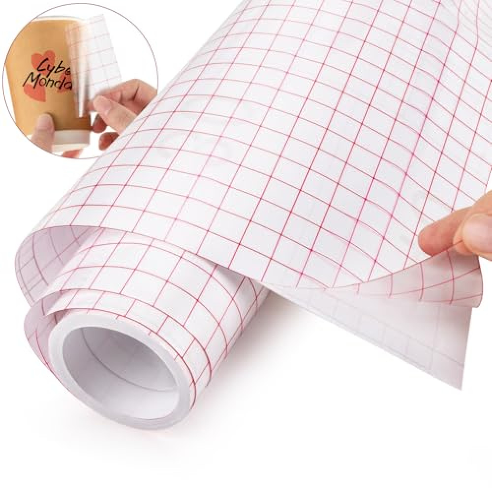 MAQIHAN Transfer Tape for Vinyl - 12 in x 16.4 FT Vinyl Transfer Paper, Transfer Tape for Permanent Vinyl with Red Grid,Clear Transfer Tape Paper Roll for Decals,Windows,Signs,Stickers
