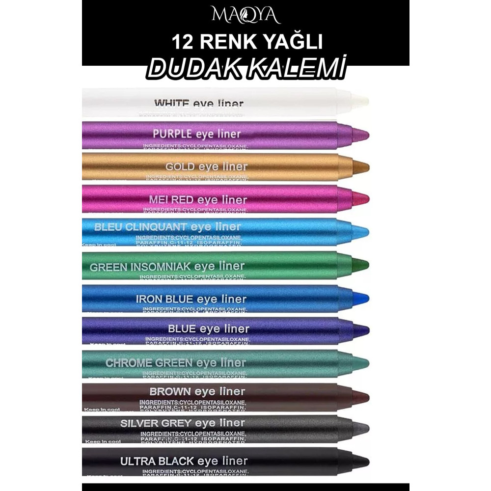 MAQYA Cosmetics 12 Renkli Neon Eyeliner Yağlı Göz Kalemi Seti Eyeliner Fiyatı