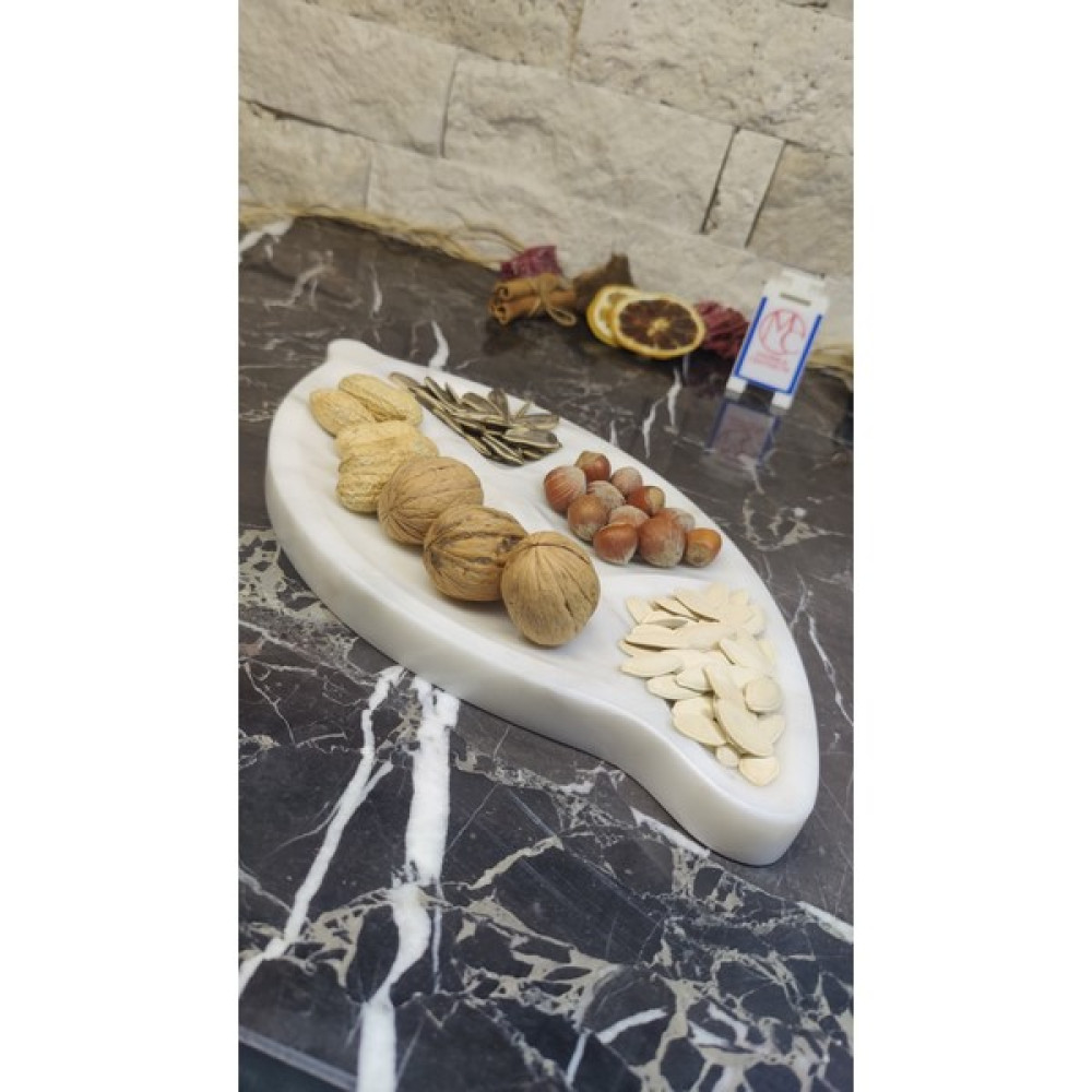 Marble Center Mermer Sunumluk Kuruyemişlik Çerezlik Yaprak Desenli 3 Bölmeli Servis Tabağı Mutfak Gereçleri Fiyatı