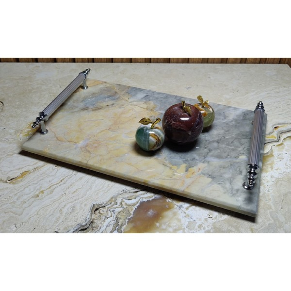 Marble Center Mermer Tepsi Kulplu 20CMX30CM Sunumluk Nişan Tepsisi Servis Tepsisi Fiyatı