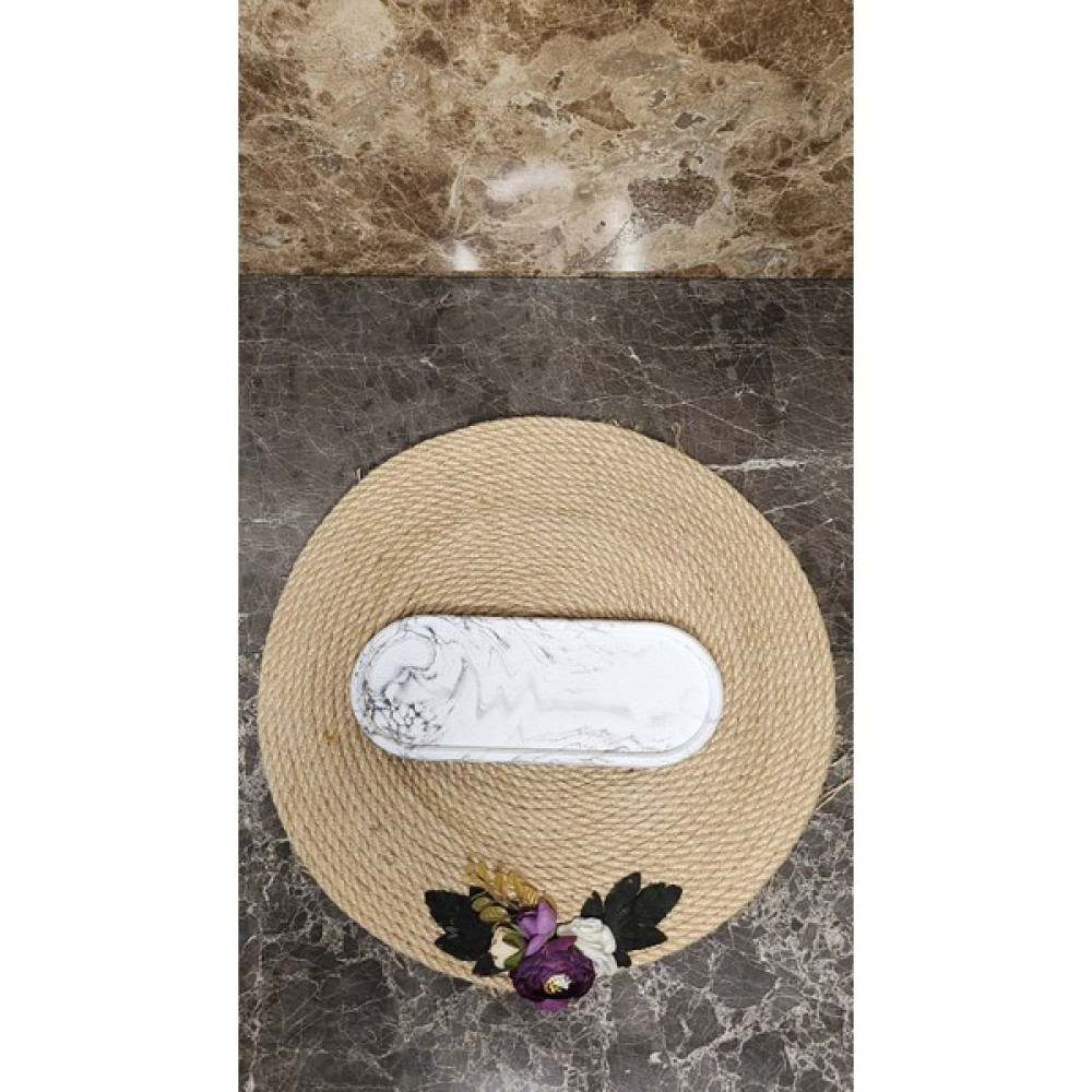 Marble Concept Marmor Serisi Küçük Oval Tepsi - Siyah - Beyaz - En : 23,5 Cm Boy : 9,5 Cm Yükseklik: 1,5 Cm Banyo Aksesuarları Fiyatı