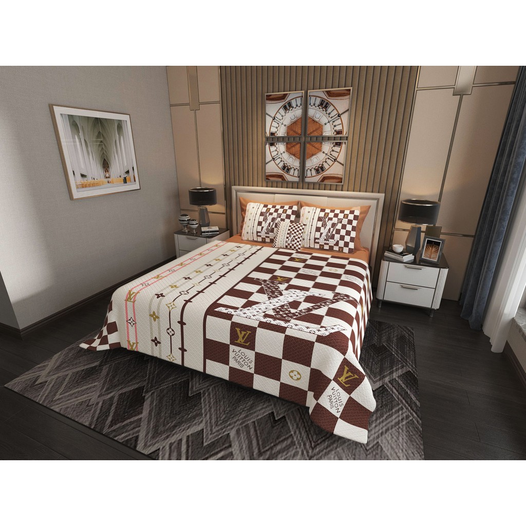 Marcalanya Çift Kişilik Pike Takımı Pamuklu Kumaş Jakar Dokuma Kapitone Dikişli 3D Dijital Baskılı 7 Parça-Lüks Duvet Cover Set Model. - Kahverengi Pike & Pike Takımı Fiyatı