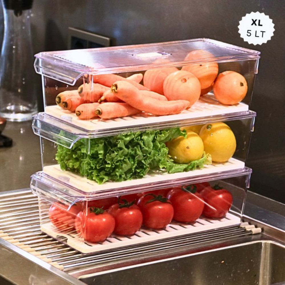 Marcie's 3'lü Xl Buzdolabı Organizeri Kapaklı Süzgeçli 5lt Dolap Içi Düzenleyici Set Saklama Kapları Fiyatı