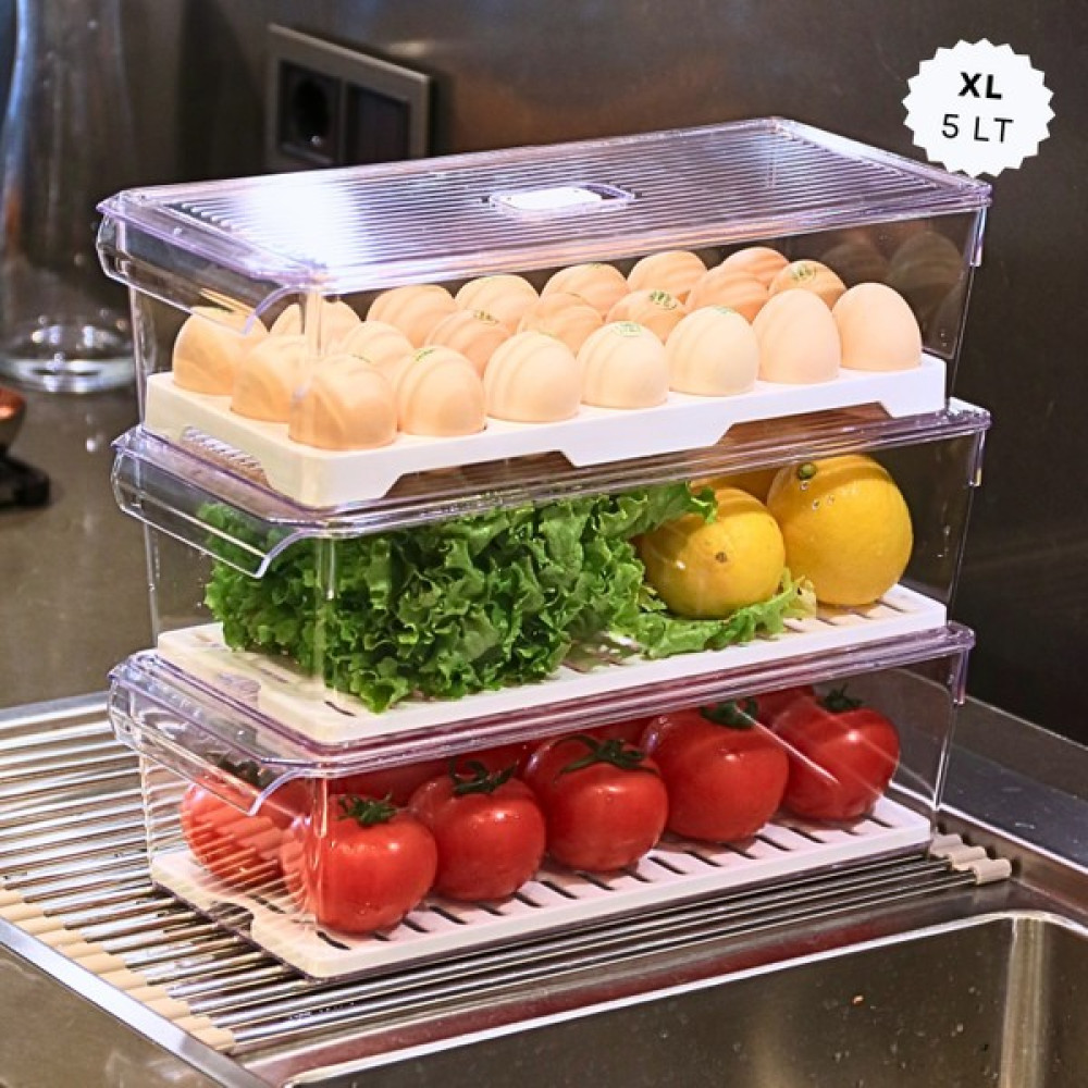 Marcie's 3'lü Xl Buzdolabı Organizeri Yumurtalık ve Süzgeçli 5lt Dolap Içi Düzenleyici Set Saklama Kapları Fiyatı