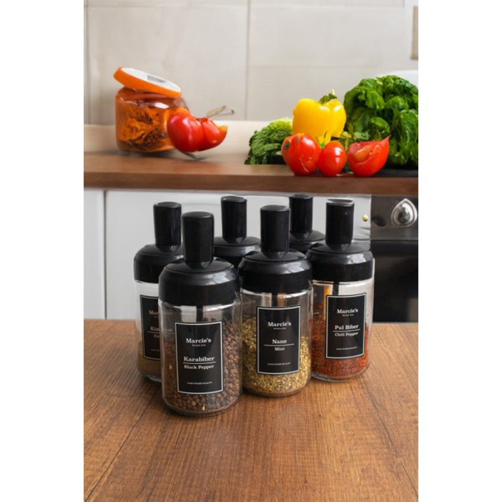 Marcie's Baharat Seti 6'lı Kendinden Kaşıklı 314CC Cam Siyah Renk - 314 ml Baharat Setleri & Baharatlıklar Fiyatı