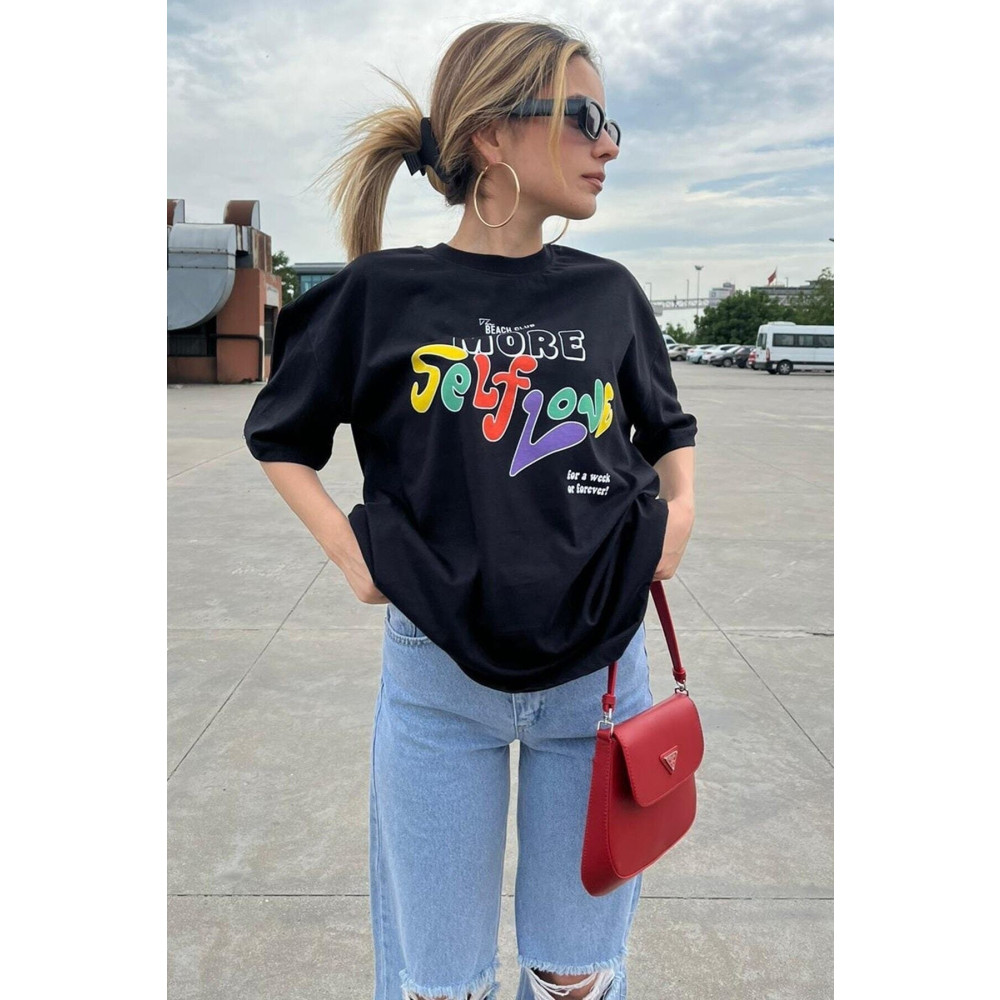 MARECASH Beyaz Baskılı Oversize Tişört Mg1522 S Beden Bayan T-shirt Fiyatı