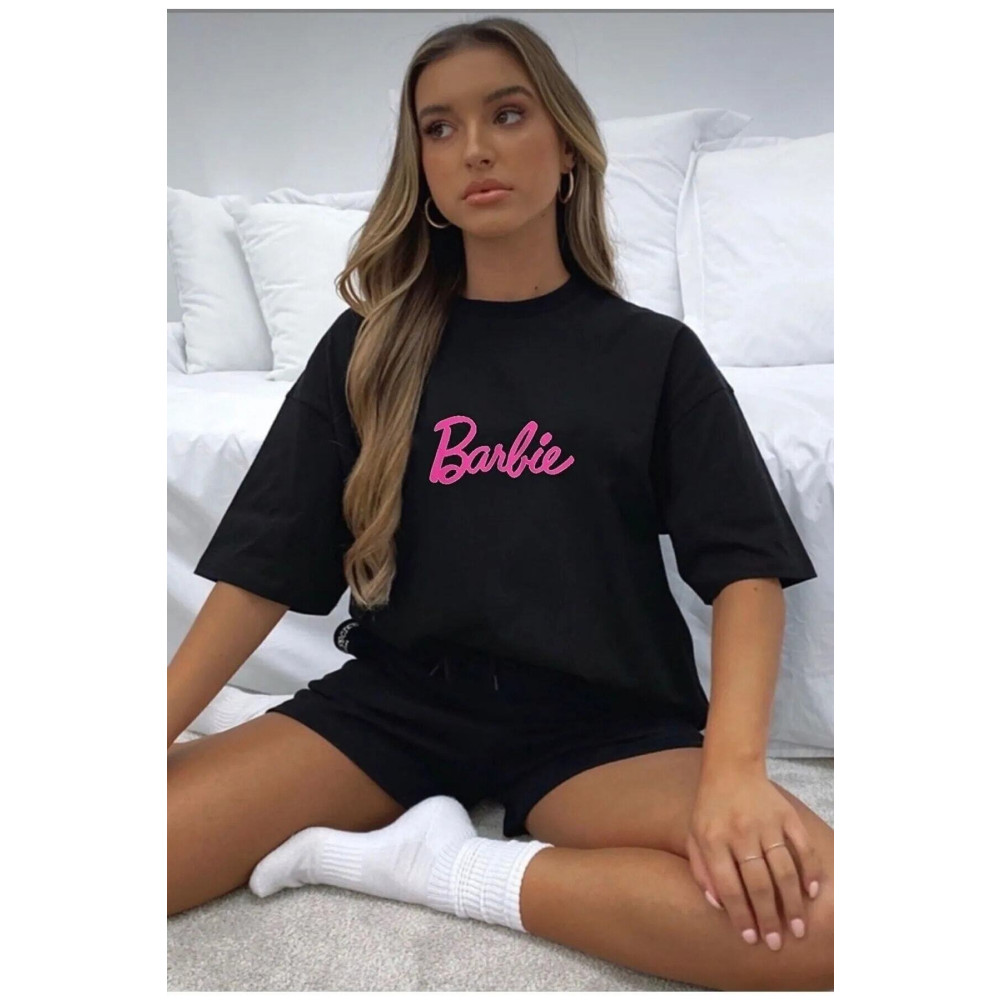 MARECASH Kadın Barbie Pembe Yazı Baskılı Tişört Kadın M Beden Bayan T-shirt Fiyatı