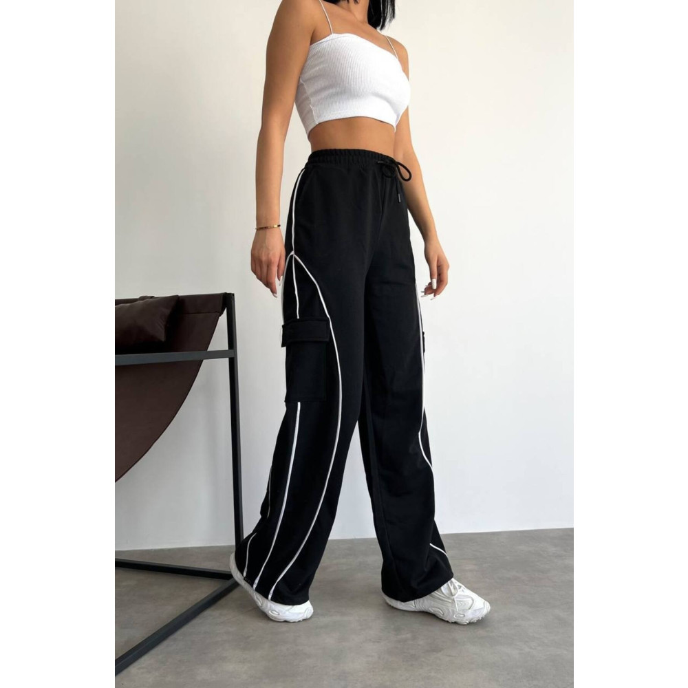MARENBUTİK Kargo Cep Yan Biye Bol Bağcıklı Paçası Lastikli Zip Spor Eşofman Altı Unisex Siyah S Beden Kadın Eşofman Fiyatı
