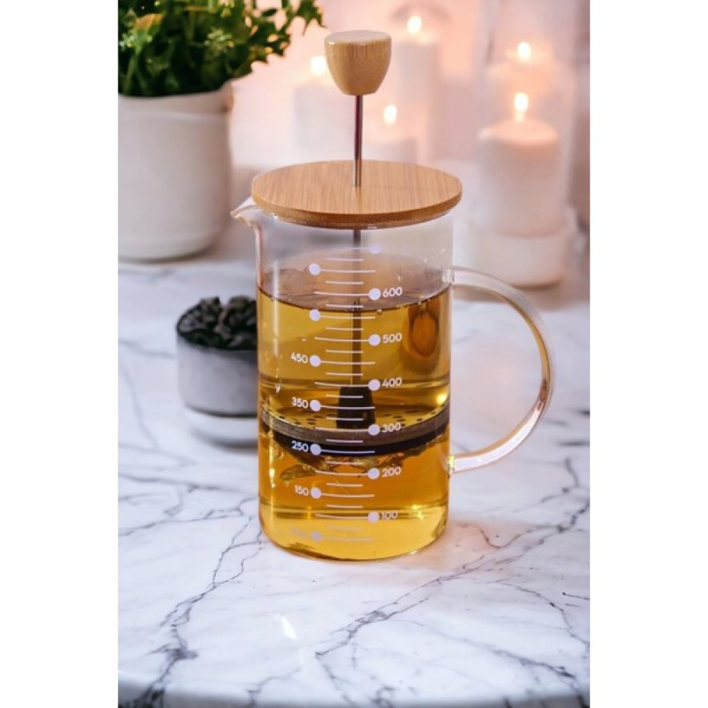 Maridet 3'ü 1 Arada Borosilikat Bambu French Press - Bitki Çayı Pressi Filtre Kahve Demliği - 600 ml French Press Fiyatı
