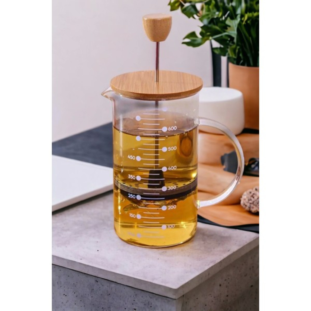 Maridet Borosilikat Bambu French Press - Bitki Çayı Pressi Filtre Kahve Demliği - 600 ml French Press Fiyatı