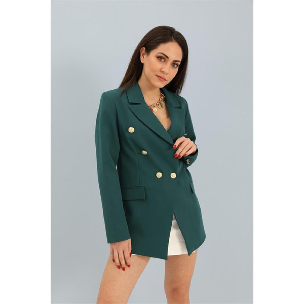 Marissa Butik Blazer Fleto Cepli Atlas Kumaş Ceket - Zümrüt Bayan Ceket Fiyatı