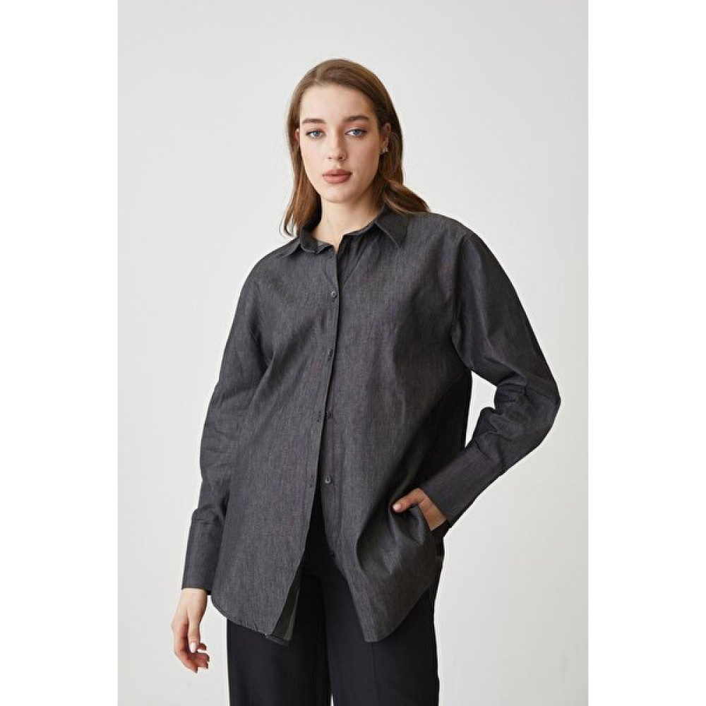 Marissa Butik Düğmeli Kot Gömlek-Siyah Kadın Gömlek Fiyatı