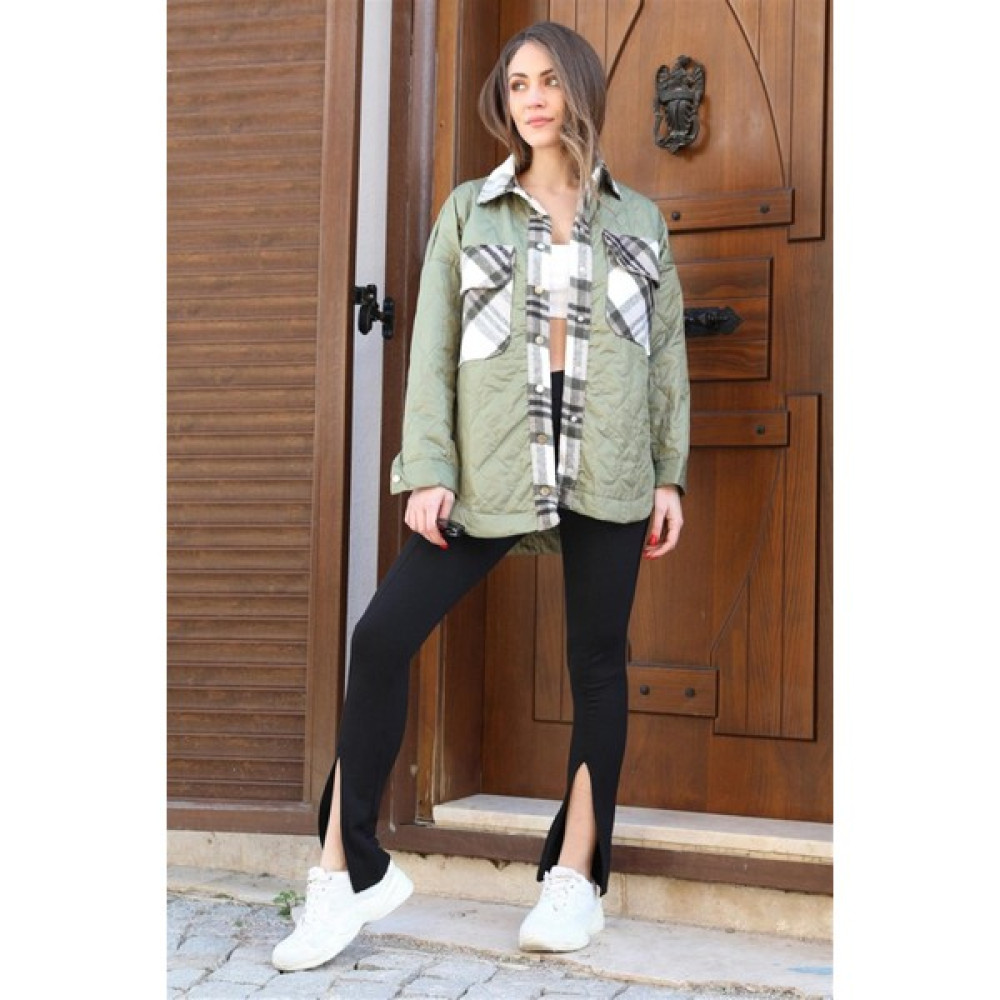 Marissa Butik Ekose Garnili Kapitone Mont - Haki Bayan Mont Fiyatı