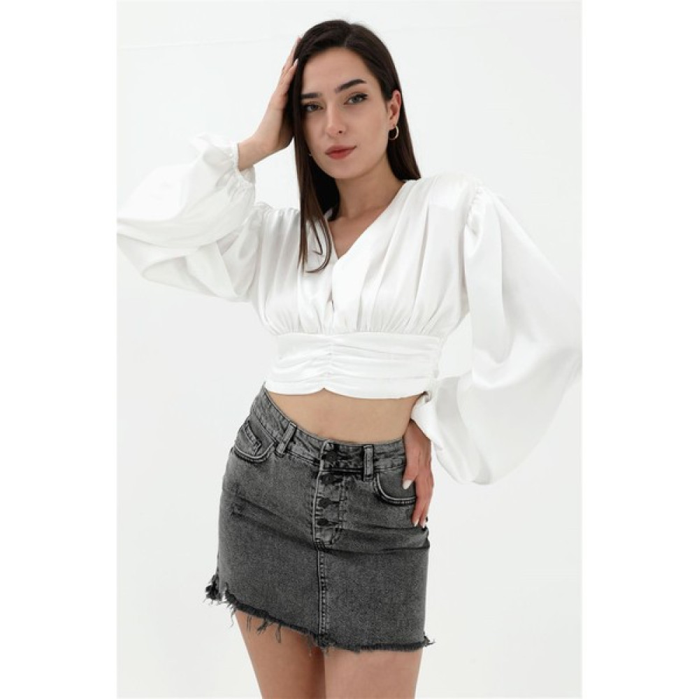 Marissa Butik Eteği Püskül Kot Etek Antrasit Etek Fiyatı